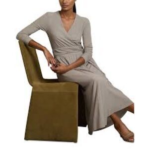 Pure Collection Taupe Grey Soft Jersey Knit Faux Wrap Midi Dress size 6